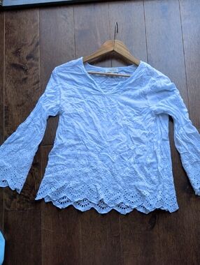 Chenault White Eyelet V-Neck Bell Sleeve Blouse